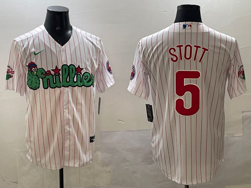 Men Philadelphia Phillies #5 Stott White Stripe Three generations Joint Name Game 2025 Nike MLB Jersey style 1->philadelphia phillies->MLB Jersey